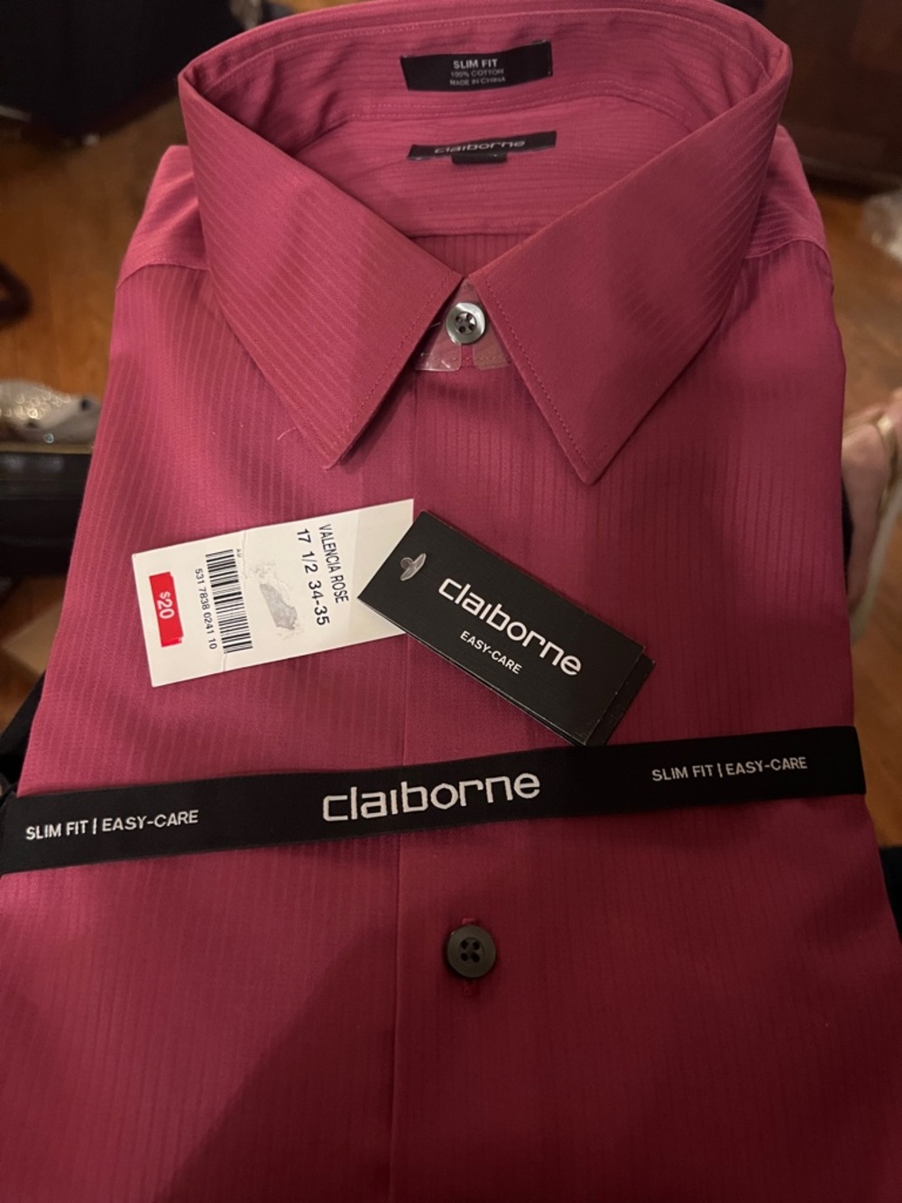 Claiborne Men's Slim Fit Wine Red Dress Shirt